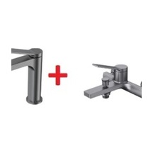 Creavit Ritmo RT1500GR Lavabo + Creavit RT2500GR Banyo Bataryası Seti Metalik Gri