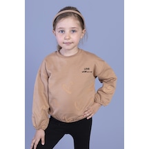 Toontoy Kız Çocuk Nakışlı Büzgü Detaylı Sweatshirt Kahverengi