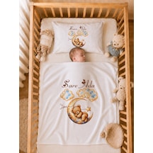 İsme Özel Kız Bebek Battaniye 80x80 Cm Ve Yastık Kılıfı 35x45 Cm %100 Pamuk Organik Baskılı Bebek Seti Bebek Hediyesi 1099yb Krem