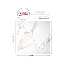 60x60 Cm Kendinden Yapışkanlı Duvar,banyo,tezgah Arası Beyaz-gold Mermer-12 Adet 9011-60-12