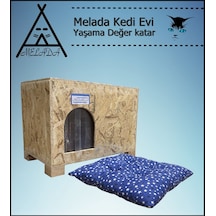 Melada Kedi Evi Dış Ortam Uygun Ahşap Kedi Evi Osb Minderli 61x41x36 Cm