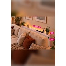 1. Sınıf Beyaz Mdf Auratech Led Li Koltuk Arkası Dresuar Prizli Şarjlı Raf Konsol 150x80x12
