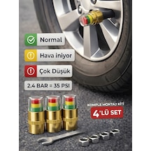 Beylini 4'lü Lastik Basınç Ölçerli Sibop Bisiklet Araba Motosiklet Tekerlek Hava Ölçer 2.4 Bar 35 Psı Set