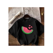 Herkesemoda Karpuz Baskı Detaylı Basic T-shirt Siyah