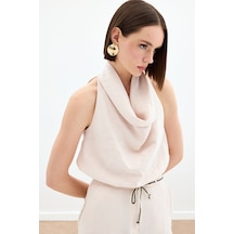 Sateen Degaje Yaka Bluz - Bej-136154 Bej