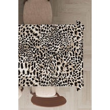 Bej Leopar Desen Dokuma Leke Tutmaz Masa Örtüsü Mso050n11