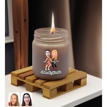 Bk Gift Kişiye Özel Dtf Anne Kız Karikatürlü Gri Renkli Cam Kavanozda Kokulu Mum-1, Arkadaşa Hediye, Anneye Hediye, Doğum Günü Hediyesi