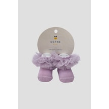 Defne Baby Yenidoğan Kız Bebek Tül Detaylı Tütü Yumuşak Mor Patik Çorap Mor