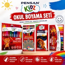 Pensan Kidz 4 Lü Boyama Seti 12 Renk Keçeli Kalem Pastel Sulu Boya Kuru Boya Okul Seti Çok Renkli