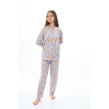 Eftelya Kız Çocuk Sevimli Ayıcık Baskılı Pijama Takımı 7-16 Yaş 001