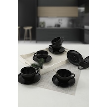 Keramika Mat Siyah Myra Çay Takımı 12 Parça 6 Kişilik