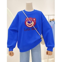 Benroma 3 İplik Penye Lost Bear Baskılı Unisex Sweatshırt Saks Mavisi