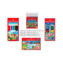 Faber-Castell Okul Faber Castell Boya Seti Kuru Boya, Pastel Boya, Sulu Boya, Keçeli Kalem 4 Lü Çok Renkli