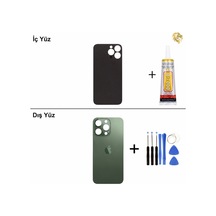 İphone Uyumlu13 Pro Max Yeşil Arka Kapak Arka Cam Batarya Kapağı Lazer Kesim Kapak Pil Kapağı + B-7000 Yapıştırıcı + Tamir Seti Standart