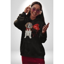 Poodle Ve Beagle Sevililer Günü Hediyesi Kadın Erkek Siyah Kapüşonlu Sweatshirt Hoodie Siyah