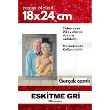Gerçek Camlı 21lik Düz 18 X 24 Gri Fotoğraf Resim Çerçevesi Ayaklı Arkalık Veya Duvara Asma
