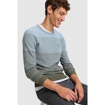 U.S. Polo Assn. Erkek Açık Mavi Bisiklet Yaka Regular Fit Çizgili Kazak 50328915-vr095 Buz Mavı / Ice Blue