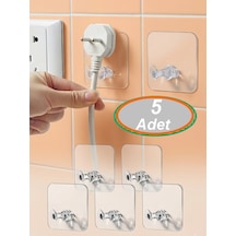 5 Adet Şeffaf Kendinden Yapışkanlı Kablo Fiş Askısı Priz Askısi Duzenleyici Traş Bıcağı Banyo Askısı