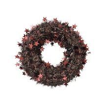 T.concept Yılbaşı Ön Kapı Süsü Yeni Yıl Noel Dekorasyon Yeşil Kırmızı Yıldızlı Çelenk