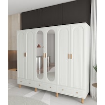 Mila 6 Kapaklı Çekmeceli Gardırop - Tamamı Mdf Beyaz