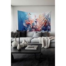 Çiçek Bahçesi Ve Kelebekler Desenli Duvar Halısı Duvar Örtüsü Tapestry Süet Dokulu Kumaş