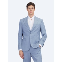 Kip Mavi Çizgili Modern Fit Yün Karışımlı Takım Elbise