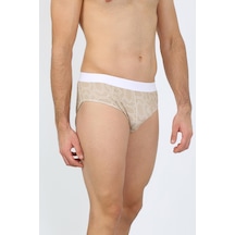 İbrahim Burak Etiler Collection Moda Çizgi Erkek Pamuk Desenli Likralı Slip Krem 40131