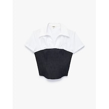 Koton İki Farklı Kumaş Kullanımlı Slim Fit Kısa Kollu Korse Detaylı Gömlek Beyaz 7wak60145uw
