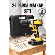 Çift Bataryalı Metal Dişli Darbeli Şarjlı Matkap Seti 24w Güç Ve 24 Parça Aksesuar - Lisinya
