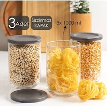 Lav Duo Saklama Kabı 3 Lü - Cam Kavanoz Erzak Saklama Kabı Seti Takımı Gri 1000 Ml. Çok Renkli