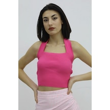 Boyun Geçirmeli Triko Büstiyer Fuşya - P-019915 Çok Renkli