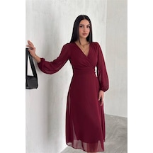 Kadın Bordo Astarlı Şifon Elbise Dpnbk3028 Bordo