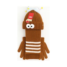Uğur Bebe Kitti Kahverengi 3 Lü Set 4-8 Yaş Polar Astarlı Şapka, Atkı Ve Eldiven Takımı Yumuşacık,tasarım Kahverengi Kahverengi