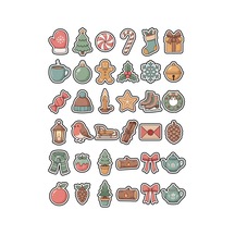 30 Adet Nostaljik Kış Ve Yılbaşı Sticker Seti - Planner Ajanda Laptop İçin Çok Renkli