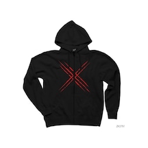 X-Men Logo Red Siyah Fermuarlı Kapşonlu Sweatshirt Siyah