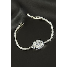 Yuvarlak - 548 - Zirkon Taşlı Çocuk Bileklik 16 Cm - - Kmrsfres - Gümüş Rengi