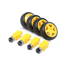 3-6v Redüktürlü Arduino Uyumlu Dc Sarı Motor Ve Tekerlek Seti - 4 Adet Motor+teker