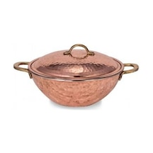 Turna Bakır Wok Tava 25 CM Kapaklı El Dövme Kırmızı Turna4812-1