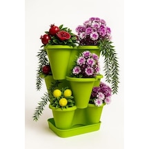 3 Katlı Şanslı Yonca Tasarımlı Dekoratif Saksı Seti, 26.5 X 26.5 Cm, Çiçek Ve Bitki Sebze Yetiştirme, Bahçe Salon Mutfak Saksı Seti Açık Mavi