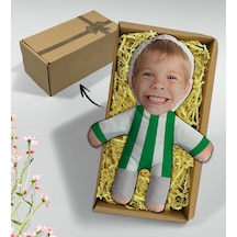 Bk Gift  Kutusunda Kişiye Özel Fotoğraflı Çocuk Yeşil Beyaz Futbolcu Bebek Yastık-1, Arkadaşa , Sevgiliye , Doğum Günü si