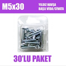 M5X30 Yıldız Havşa Başlı Vida/Civata 30 Adet