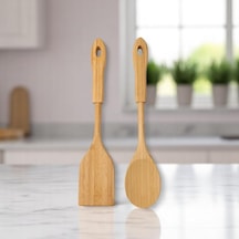 Tr Bambu 2'li Servis Seti, Tavalarınız Ve Kızarmanız İçin Spatula, Servisleriniz İçin Büyük Kaşık 2 Adet L Diğer