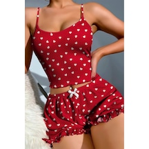 Lily Bianca Nightwear Askılı Göbek Kısmı Dekolteli Fiyonk Detaylı Ve Şortlu Penye Gecelik Kırmızı