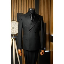 Modmen Damatlık Takım Elbise Slim Fit Kruvaze Slimfit 1 Beden Büyük Tercih Ediniz Siyah