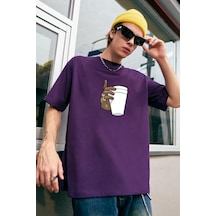 Flood Of Style Unisex Tupac Coffee Baskılı T-shirt Mor