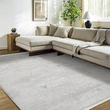 Bespoky Moda Krem Geometrik Modern Salon Halısı Makine Dokuma Gri