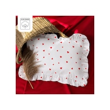 Lief Home %100 Pamuklu Kırmızı Kalpli Fırfır Detaylı Bebek Yastık Kılıfı 35x45 1 Adet