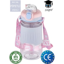 Pipetli 600 Ml Boyun Askılı Kaydırmaz Gövde Hayvan Figürlü Su Matarası Vagonlife 2023 Gri