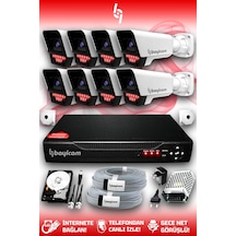 Bayicam 8 Kameralı Süper 8 Dış Kamera Set 250 GB 5 MP 2K Net Gece Görüşlü Güvenlik Kamerası Sistemi