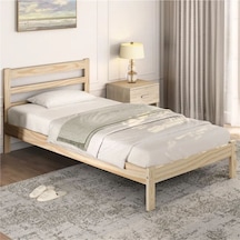 Masif Ahşap Karyola 90cm X 190cm Doğal Ahşap Natural Başlıklı